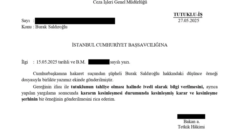 Avukat Saldıroğlu'na Bakanlık Takibi! Tahliye Olursa Anında Haber Verin!
