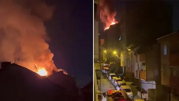 İstanbul'da Bina Çatısı Alevlere Teslim! Havai Fişek Mi Sebep Oldu?