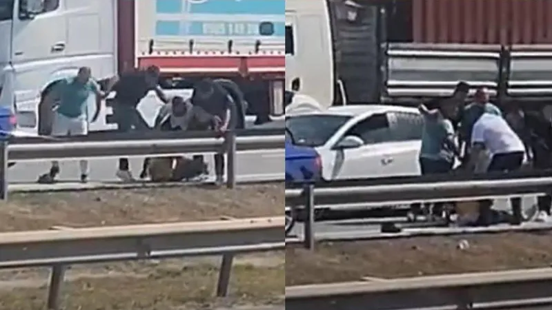 Otoyolda sürücüyü önce döverek bayılttılar ardından suyla ayıltmaya çalıştılar
