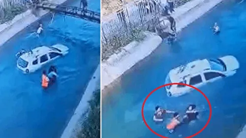 Sulama kanalına uçan cipteki iki kişiyi çevredekiler kurtardı